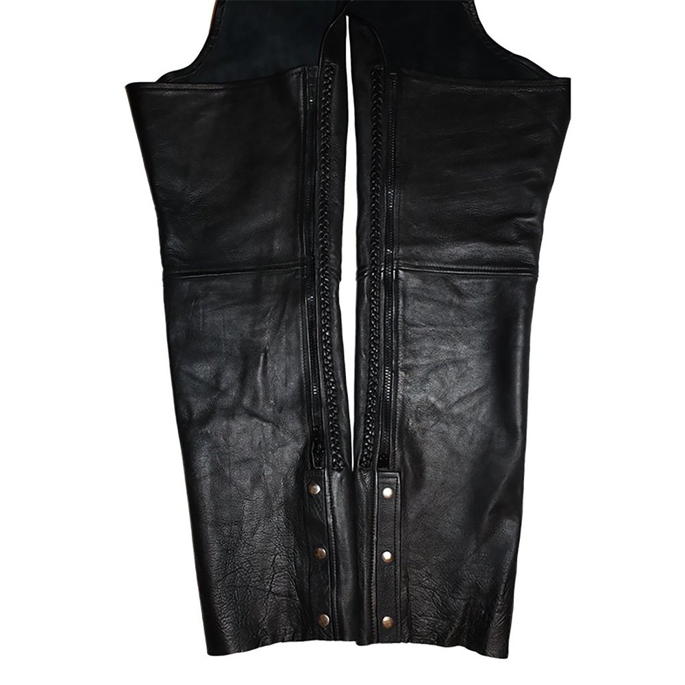 Vintage Black Genuine Leather Motorcycle Riding Chaps Heavy Leather Halloween - Picture 5 of 11